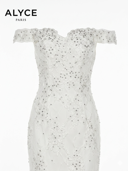 Special Occasion Off The Shoulder Neckline Train Straight Dress - Image 3