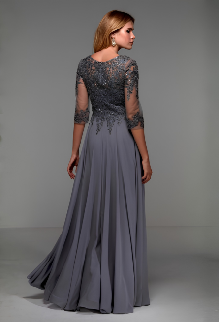 Special Occasion Illusion Neckline Modest A Line Dress - Image 3