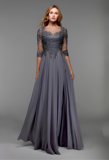 Special Occasion Illusion Neckline Modest A Line Dress - Image 4