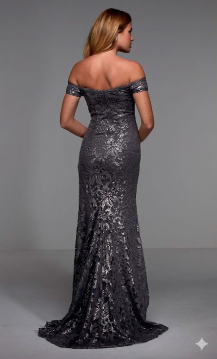Special Occasion Off The Shoulder Neckline Embellished Straight Dress - Image 2