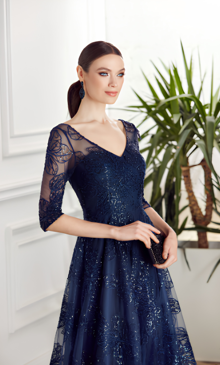 Special Occasion Illusion Neckline Embellished A Line Dress - Image 4