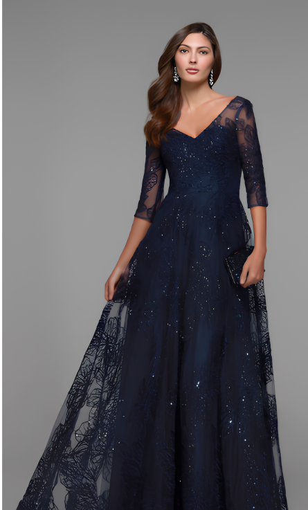 Special Occasion Illusion Neckline Embellished A Line Dress - Image 3