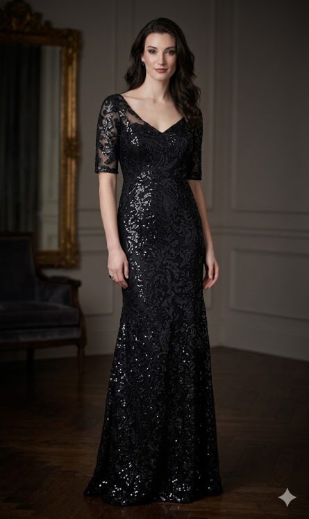 Special Occasion V-Neckline Shimmery/Sparkly Straight Dress - Image 6
