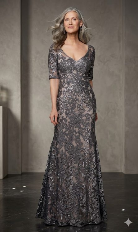 Special Occasion V-Neckline Shimmery/Sparkly Straight Dress - Image 4