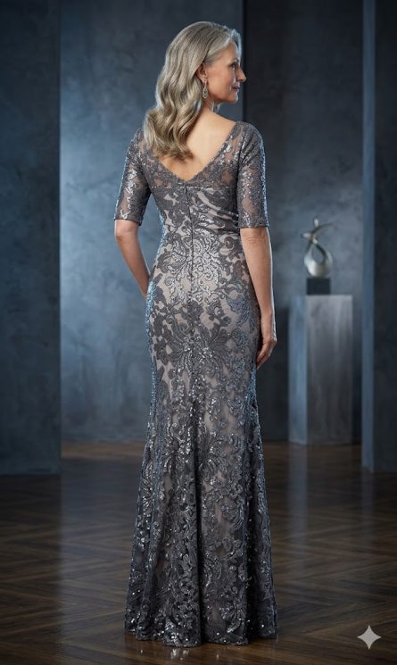 Special Occasion V-Neckline Shimmery/Sparkly Straight Dress - Image 3