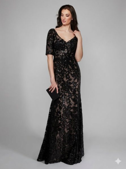 Special Occasion V-Neckline Shimmery/Sparkly Straight Dress - Image 2