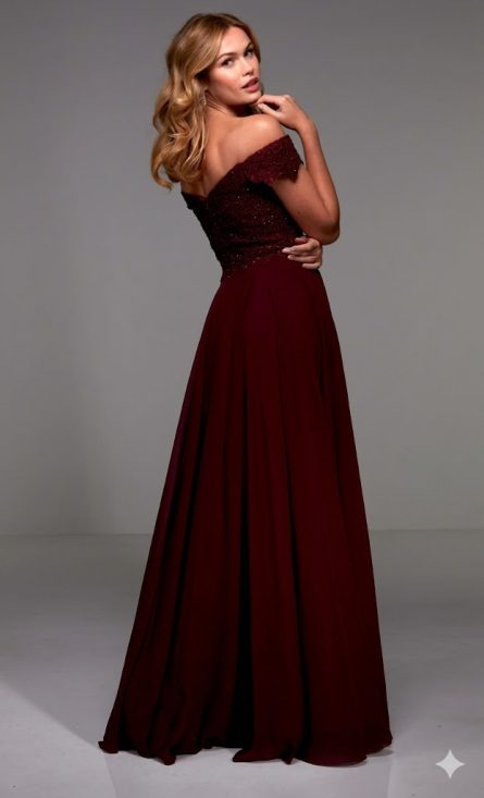 Special Occasion Off-The-Shoulder Neckline Plus One Size A Line Dress - Image 3