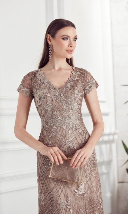 Special Occasion Illusion Neckline Embellished A Line Dress - Image 4