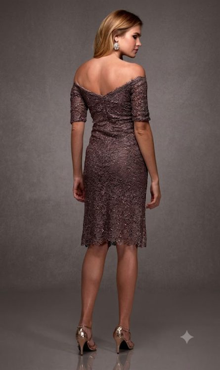 Special Occasion V-neckline Off-the-Shoulder  Neckline Embellished Straight Dress - Image 3