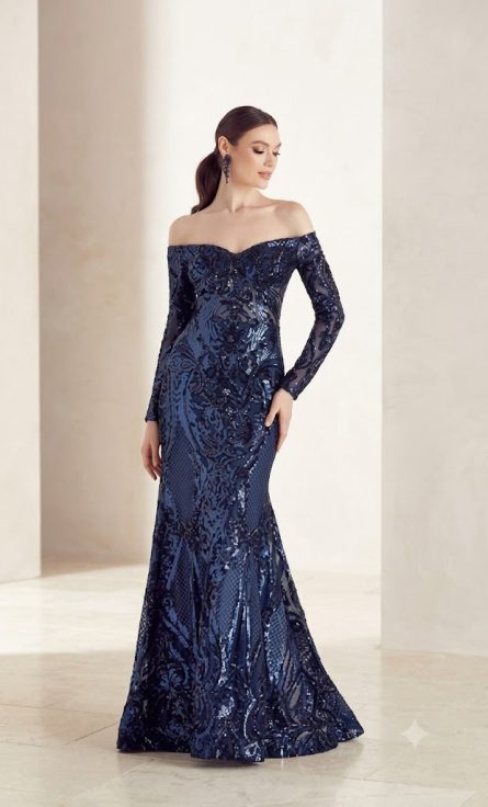 Special Occasion Off The Shoulder Neckline Shimmery/Sparkly Mermaid Dress - Image 3