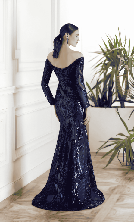 Special Occasion Off The Shoulder Neckline Shimmery/Sparkly Mermaid Dress - Image 4