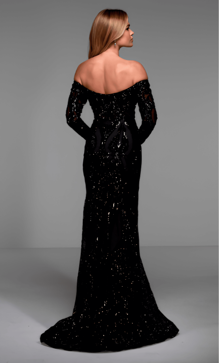 Special Occasion Off The Shoulder Neckline Shimmery/Sparkly Mermaid Dress - Image 6