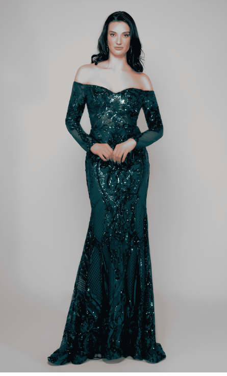 Special Occasion Off The Shoulder Neckline Shimmery/Sparkly Mermaid Dress - Image 8