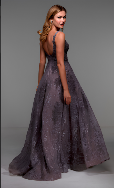 Special Occasion V-Neckline Embellished A Line Dress - Image 3