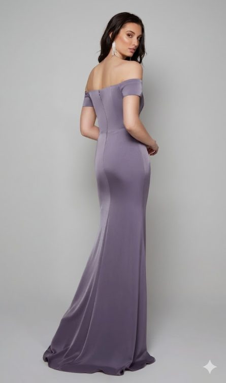 27558 Special Occasion Off-The-Shoulder Neckine Slit Straight Dress - Image 5