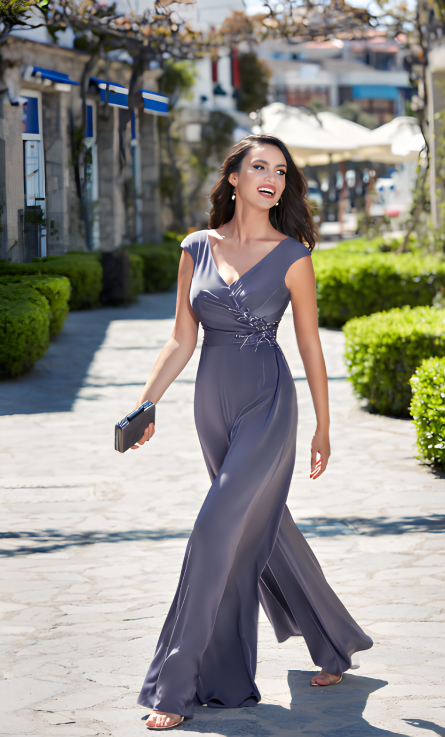 Special Occasion V-Neckline Chic Jumpsuit Dress - Image 2