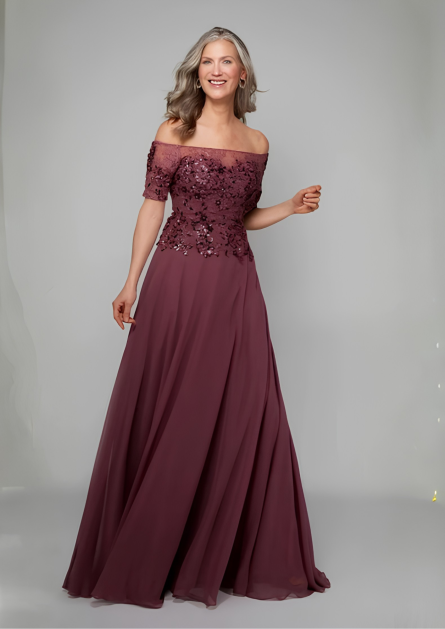 Special Occasion Off The Shoulder Neckline Elegant A Line Dress - Image 3