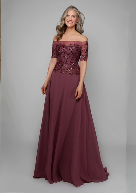 Special Occasion Off The Shoulder Neckline Elegant A Line Dress - Image 4