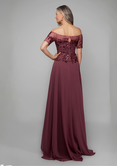 Special Occasion Off The Shoulder Neckline Elegant A Line Dress - Image 5