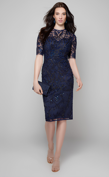 27583 Special Occasion Illusion Neckline Modest Straight Dress - Image 8
