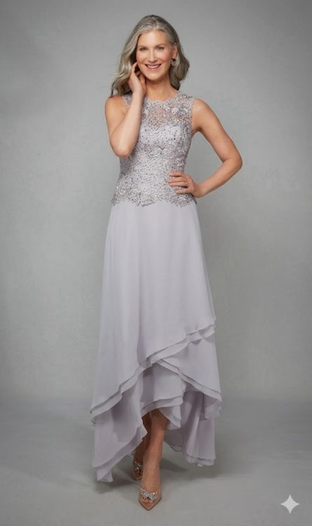 Special Occasion Illusion Neckline Ruffles A Line Dress - Image 6