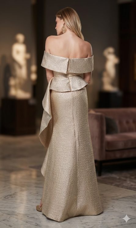 Special Occasion Off The Shoulder Neckline Peplum Mermaid Dress - Image 6