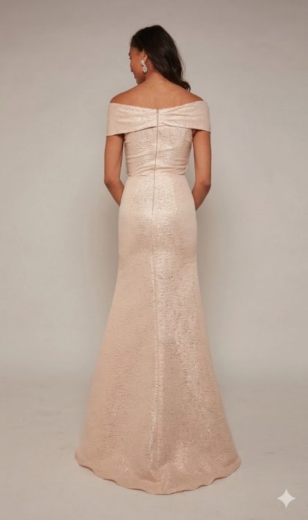 Special Occasion Off The Shoulder Neckline Train Straight Dress - Image 6