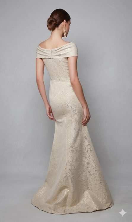 Special Occasion Off The Shoulder Neckline Train Straight Dress - Image 8