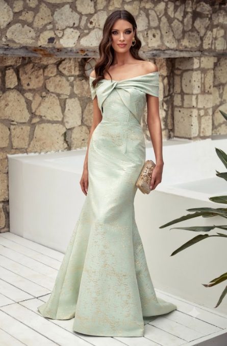 Special Occasionn Off-The-Shoulder Neckline Train Straight Dress - Image 3