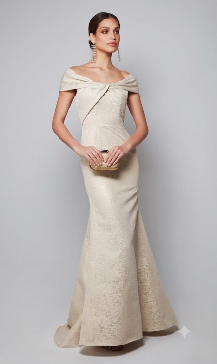 Special Occasionn Off-The-Shoulder Neckline Train Straight Dress - Image 7