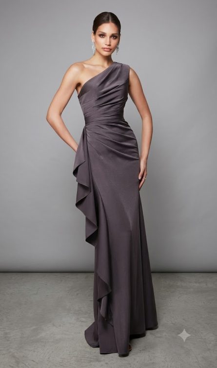 Special Occasion One Shoulder Neckline Ruched/draped Straight Dress - Image 7
