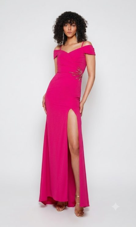Special Occasion One Shoulder Neckline Slit Straight Dress - Image 4