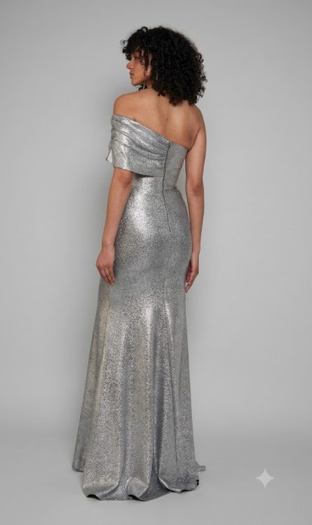 Special Occasion Off The Shoulder Neckline Shimmery/Sparkly Straight Dress - Image 2