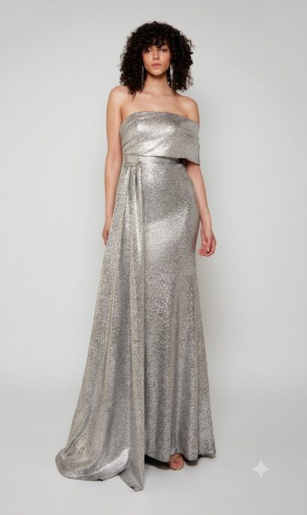 Special Occasion Off The Shoulder Neckline Shimmery/Sparkly Straight Dress - Image 3